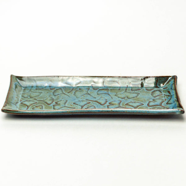 Ginkgo Leaf Pattern Handmade Ceramic Blue Butter Dish