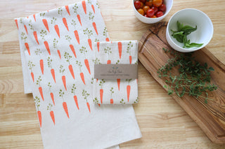 Handprinted Carrot Kitchen Towel, Garden Tea Towel