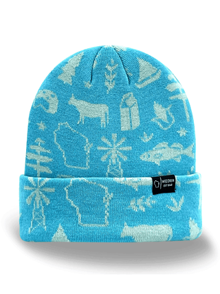 Wisconsin Heritage Knit Beanie Winter Hat with Farm and Nature Icons