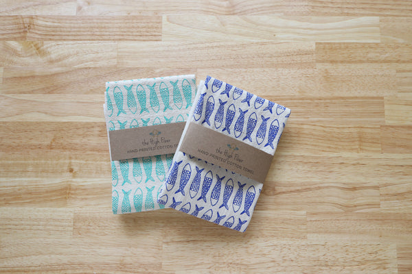 Fish Kitchen Towel, Handprinted Tea Towel