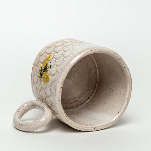 Bee Pattern Handmade Ceramic White 8oz Mug