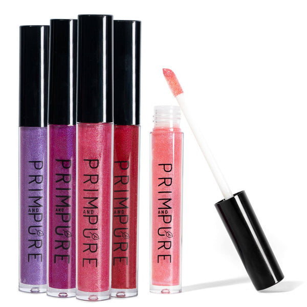 Pure Vegan Lip Glosses: 5 Pack Boxed Set - Baby Pink, Strawberry Pink, Fuchsia, Red, Winter Sparkle