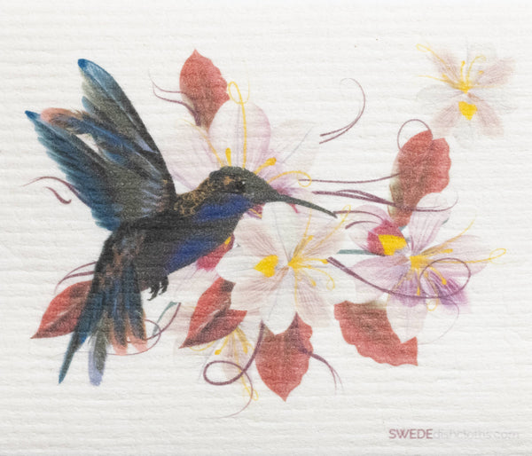 Swedish Dishcloth Hummingbird Red Flowers Spongecloth