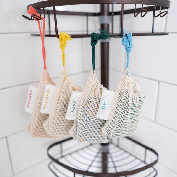 Organic Soap Saver Bag Set: Face, Body, Shampoo, Conditioner